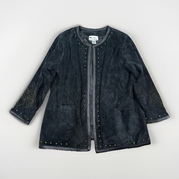 VTG Linea By Louis Dell'Olio Black Suede Leather Studded Western Jacket Size 1X - Picture 1 of 8